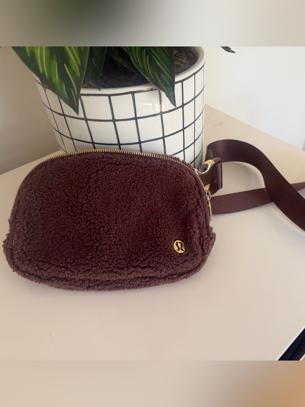 lululemon athletica Chocolate Brown Sherpa Bag with Gold Hardware